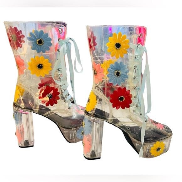 dELiA*s Shoes - Delia*s Y2k groovy disco get your groove on PVC platform boots Size 11 Rainbow